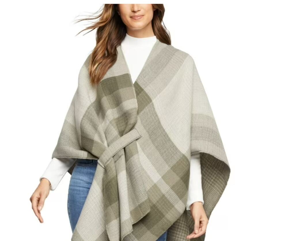 Woolrich Reversible Green Plaid Wrap OS NWT Poncho Minimalist Preppy